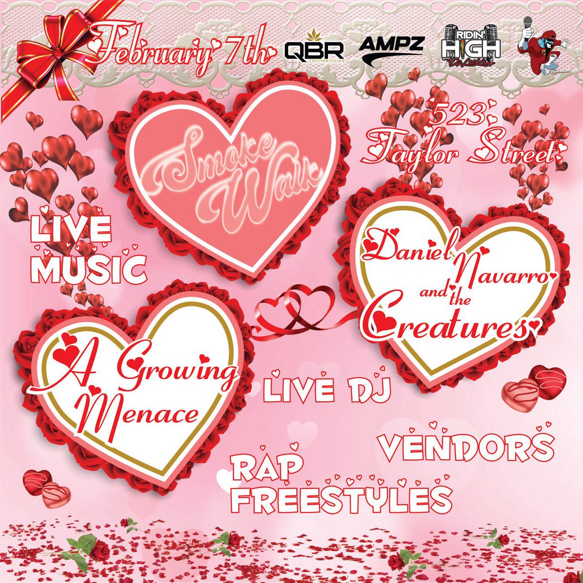 AGrowingMenace's tweet photo. Love is in the air! 🥰💕 Come check us out at this year’s Smoke Walk! 🤘🏼😗💨 February 7th! Downtown Corpus Christi! https://t.co/t4KaHxgJyL