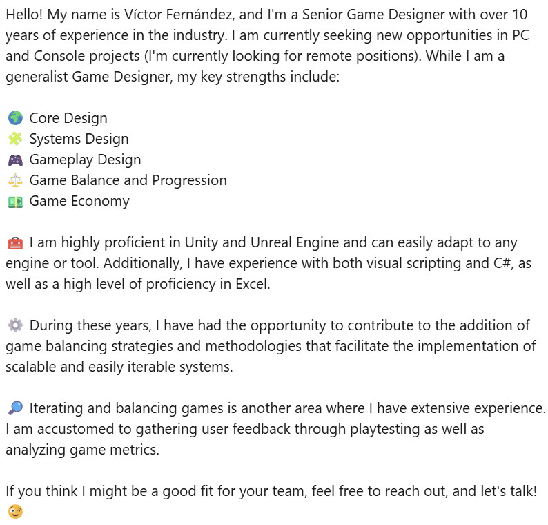 Victor_Fdz's tweet photo. Due to the current situation at Tequila Works, I’m actively looking for new opportunities! If you think I’d be a good fit for your team, my DMs are open. Thank you very much! 😄 https://t.co/BhzUves3Me