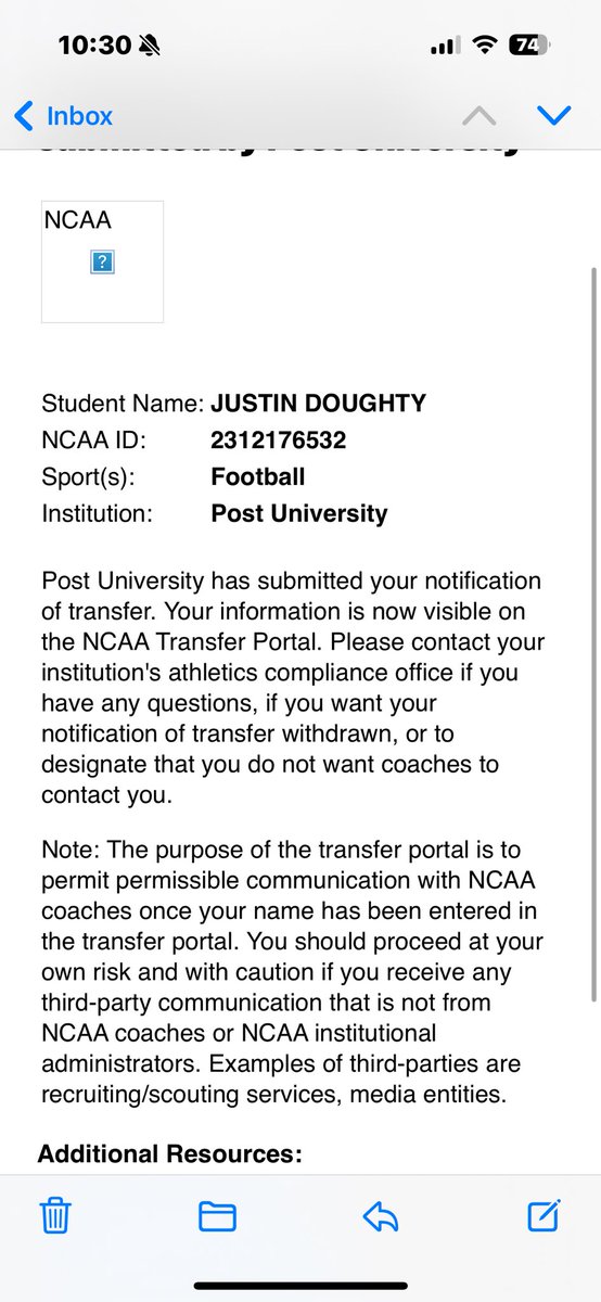 JustinDoughty55's tweet photo. Officially in the transfer portal!
4 years of eligibility remaining!
#AGTG
-3.42 GPA (honor student)
-6ft / 195 lbs
Email: Justindoughty56@icloud.com
READY TO WORK!
@CoachJamesRaso https://t.co/feoQJNF7xs