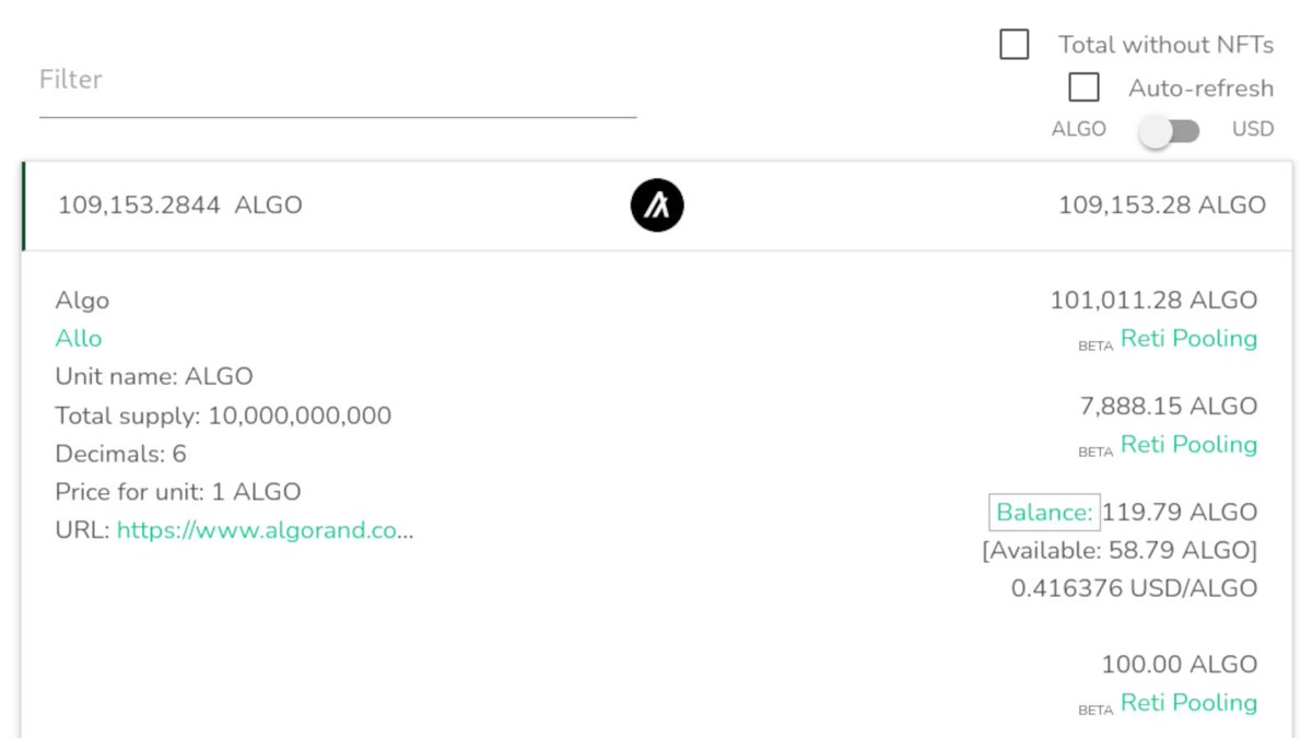 asastatscom's tweet photo. Reti Pooling has been deployed!
You can track your staked ALGO on the ASA Stats website and mobile app, as well as in your CSV exports.
#asastats #Algorand #algofam #DeFi https://t.co/Z1tYQz11qH