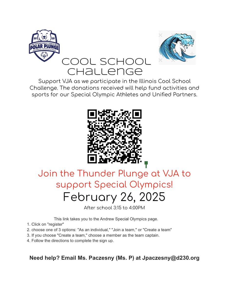 VJA_SPOLY's tweet photo. Help us reach our goal, T-Bolts! Spread the word ‼️‼️‼️#PolarPlunge2025 #CoolSchool https://t.co/PyNwCK14K4