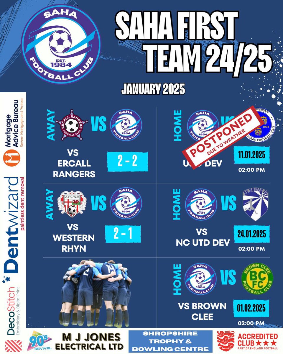 ⚽️ WE TAKE ON THE LEAGUE LEADERS ⚽️

This Saturday we entertain league leaders NC Utd Dev at Hanwood ground.   

🕰️ 2pm KO 

Lads put in some work on the training ground and hope to get back to winning ways after last weeks narrow defeat. 

Not doing anything, then come down….