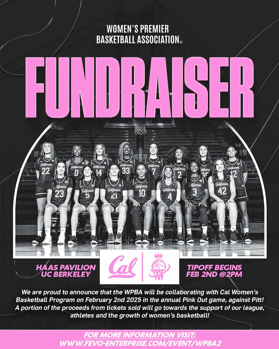 Check this out! <a href="/WomensPBA/">Women's Premier Basketball Association</a> is collaborating with <a href="/CalWBBall/">Cal Basketball</a> on Feb 2nd, 2025 where the Golden Bears will take on Pitt! A portion of the proceeds from each ticket sold will directly benefit the WPBA and its athletes, helping advance the growth and future of women’s basketball.