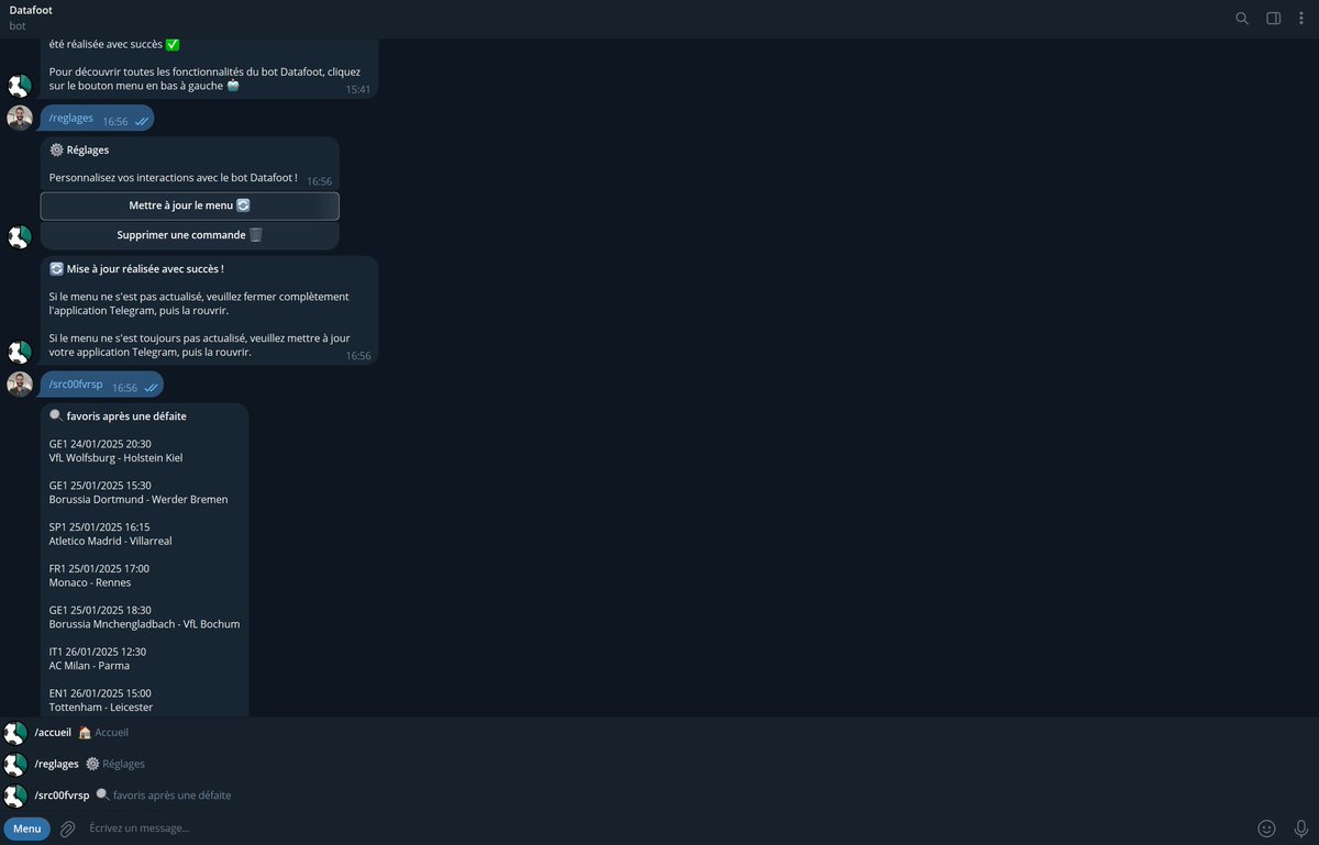 datafootfr's tweet image. 📢 2 ANNONCES IMPORTANTES 📢

Un maximum de réactions ❤️ serait super, vu cette semaine et ce qui arrive BIENTÔT 👨‍💻

🔥 NOUVEAUTÉ DATAFOOT 🔥
Vos recherches directement sur Telegram 🤳

Le petit bouton DATAFOOTBOT a été ajouté directement à la page Rechercher.
Cela signifie qu’en…