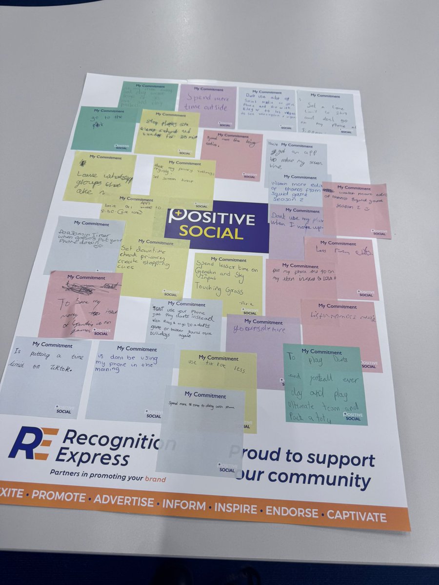 Positive_Soc's tweet photo. So great to be at @thomasboteler School today helping Year 7s make good decisions about how they use social media. Just look at those commitments to change!

Well done to our #Warrington deliverer Emily (@CompXBolton) &amp; @CertasBusiness for its generous sponsorship. https://t.co/N5sFk74WHd