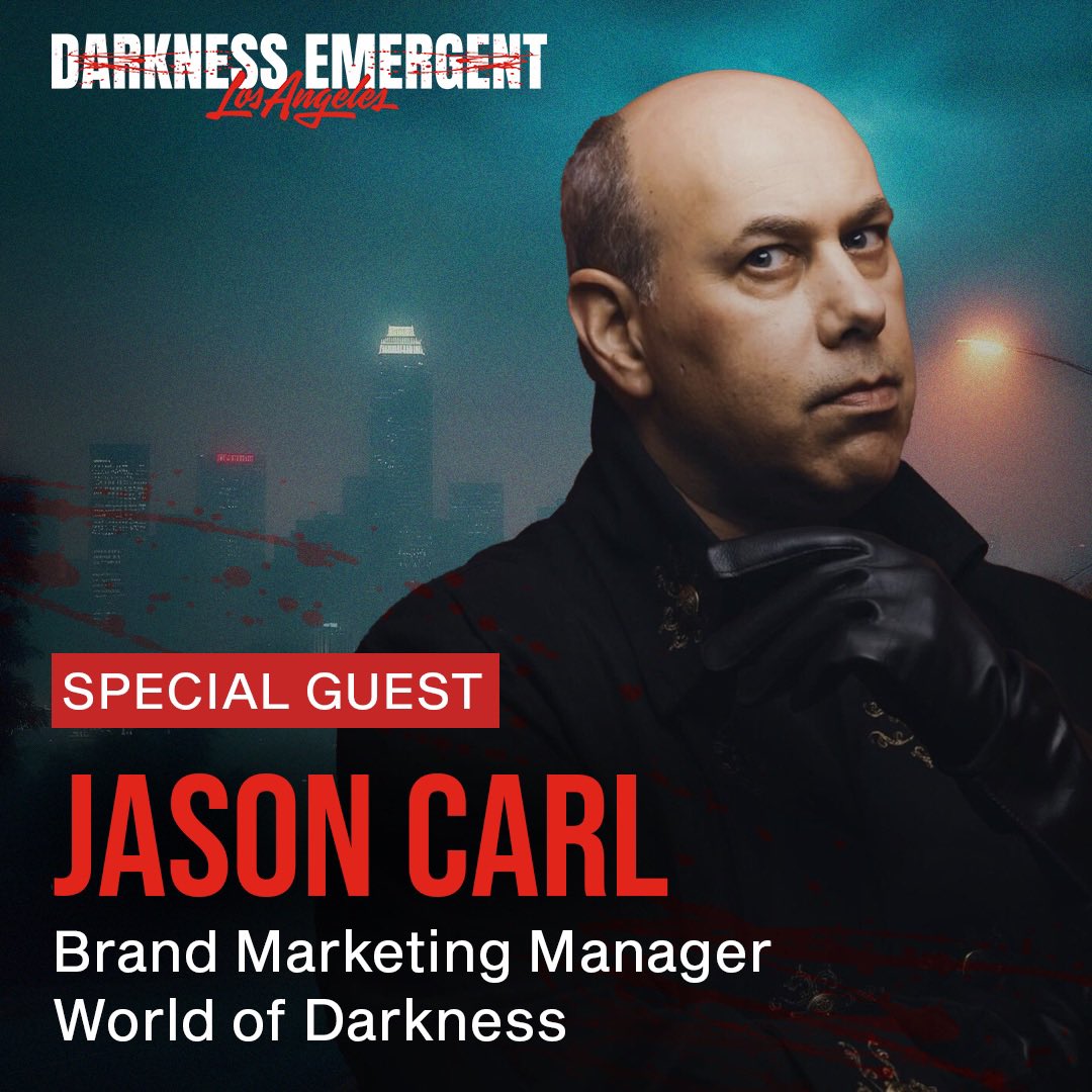 Jason Carl, the storyteller behind L.A., N.Y, &amp; Seattle by Night, is joining Darkness Emergent: LA this May! Don’t miss a chance to meet and LARP with a VtM icon. Tickets on sale now! 

darknessemergent.com

#vamily #darknessemergent #vampirethemasquerade #bynightstudios #larp
