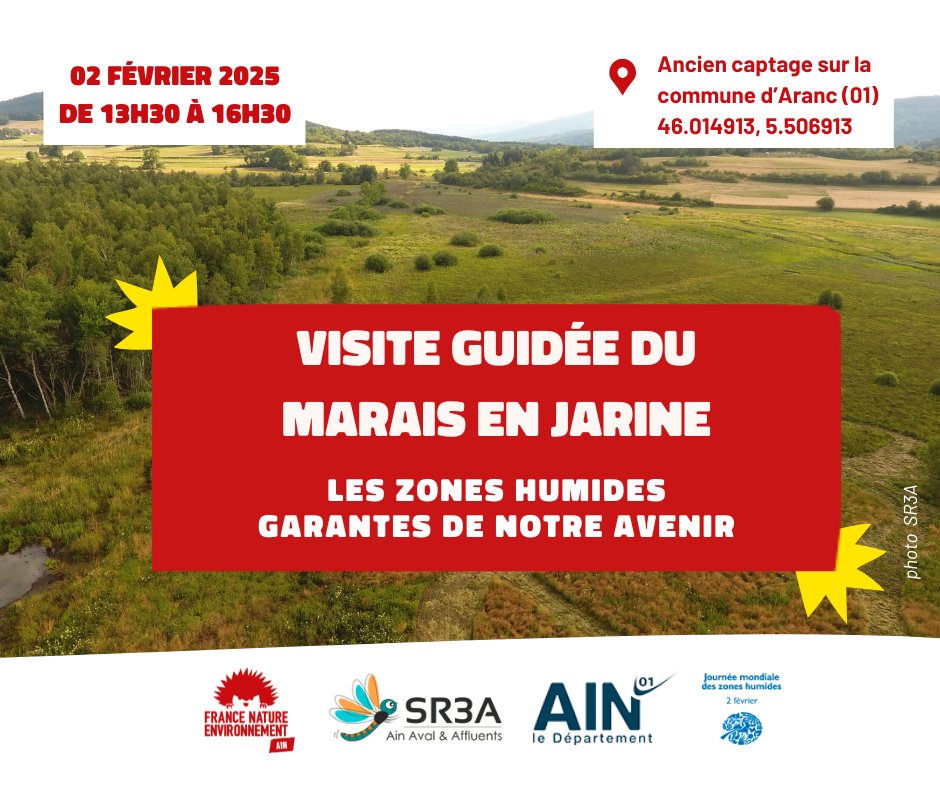 FNEAin's tweet photo. 🌿Visite du marais en Jarine🌿
📅Dimanche 02 février 2025
🕑13 h 30 - 16 h 30
📍Ancien captage sur la commune d'Aranc (01)
🔑 Coordonnées GPS : 46.014913, 5.506913

Venez découvrir le marais en Jarine, l'une des plus grandes zones humides du plateau d'Hauteville. https://t.co/VHbWHv8OXI