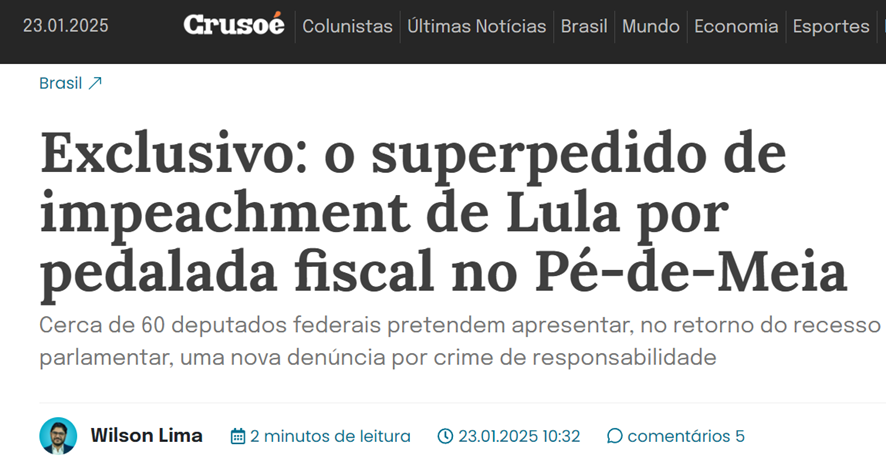 RubinhoNunes's tweet photo. 8- A oposição prepara um superpedido de impeachment contra Lula, apontando que a pedalada fiscal no programa Pé-de-Meia configura crime de responsabilidade devido a gastos feitos sem autorização do Congresso. https://t.co/vztR0DPgV4
