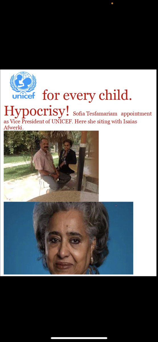 Berhane_YGG's tweet photo. Given UNICEF's mission to protect children's rights, it's shocking that they would appoint someone with Sofia Tesfamariam's background. 

As Eritrea's Permanent Representative to the UN, Sofia Tesfamariam has consistently defended the regime's actions. 

Her appointment undermines UNICEF's credibility and sends the wrong message about their commitment to children's welfare.

#Eritrea #TransnationalRepression #BlueRevolution #NoMorePFDJTerror
#RegimeChangelnEritrea
 #UNICEFIntegrity  #UNAccountability
@DavidBeckham @shakira @joliestweet @gatesfoundation @LEGOfoundation @OakFoundation @IKEAFoundation
@Microsoft @HSBC @USAID @worldbank
@UNICEFUSA @UNICEF_JAPAN
@UNICEFgermany
@UNICEF_Board @unicefchief @UNICEF
@AndresUnicef @Malala @GretaThunberg
@UNHumanRights @UNWatch
@UNICEFmedia
@UN_HRC @hrw @HRW_Brussels
@DefendDefenders @freedomhouse
@UN_SPExpert
@UN_HRC @hrw @HRW_Brussels
@DefendDefenders @freedomhouse
@UN_SPExperts
@amnesty @Refugees @UNICEFSupply.
@SaveChildrenLEB  @UNICEFUSA
@UNICEF_uk 
@WorldVisionUSA @PlanGlobal
@BBCWorld @cnnbrk