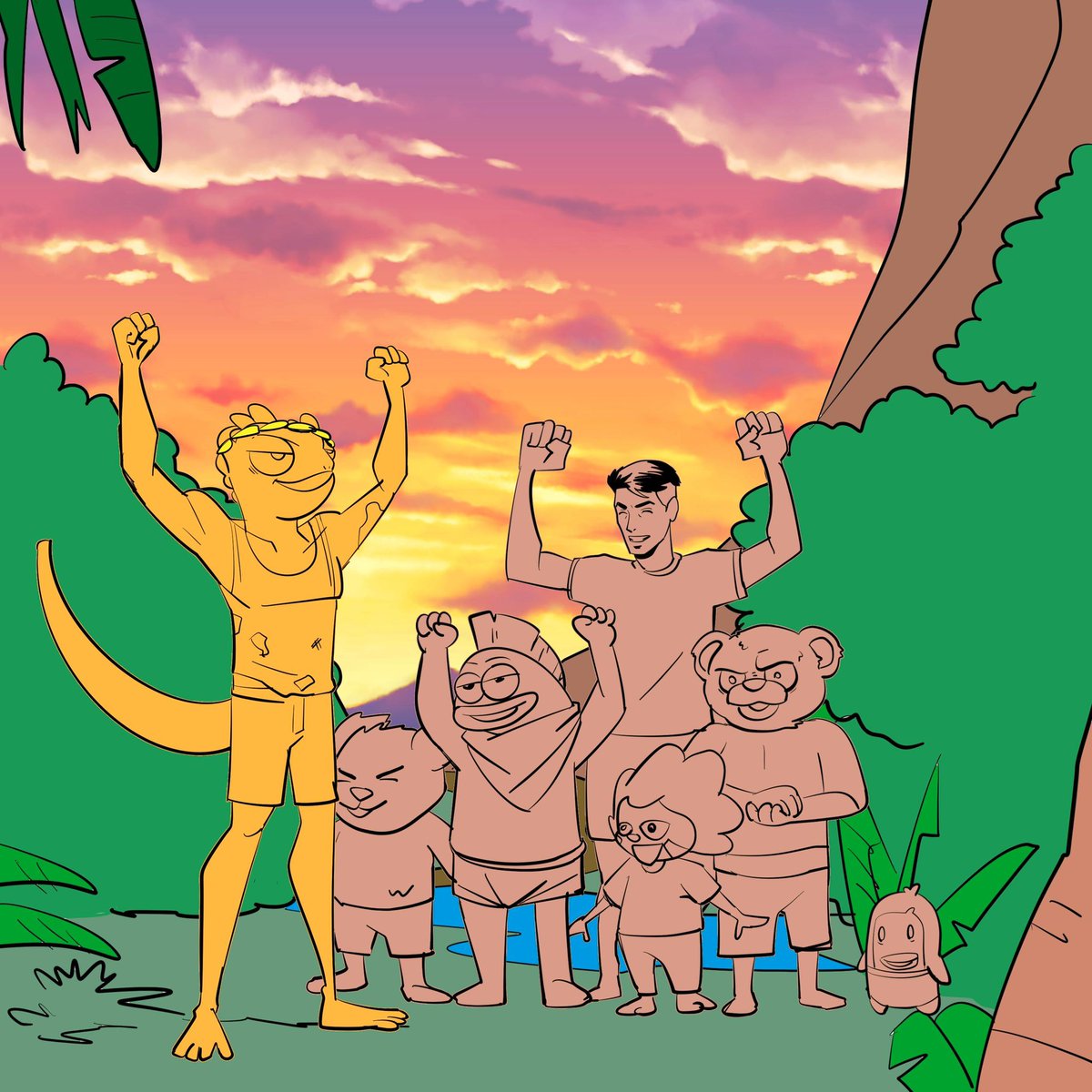 danbuildss's tweet photo. Tittle: Jimmy The Brave Saviour of The chameleon Community.
#JimmyAdventure Adventure Adventure Adventure Adventure
@MelancholyJimmy
Our Team:
@iamraytech
@meindozah___
@Horlar2244
@pipsking_
@danbuildss
Part: 5/5
A decades fight came to an end after Jimmy was Victorious in the fight against the snake that had killed his ancestors.
He was celebrated by the Elders and Chameleon community.