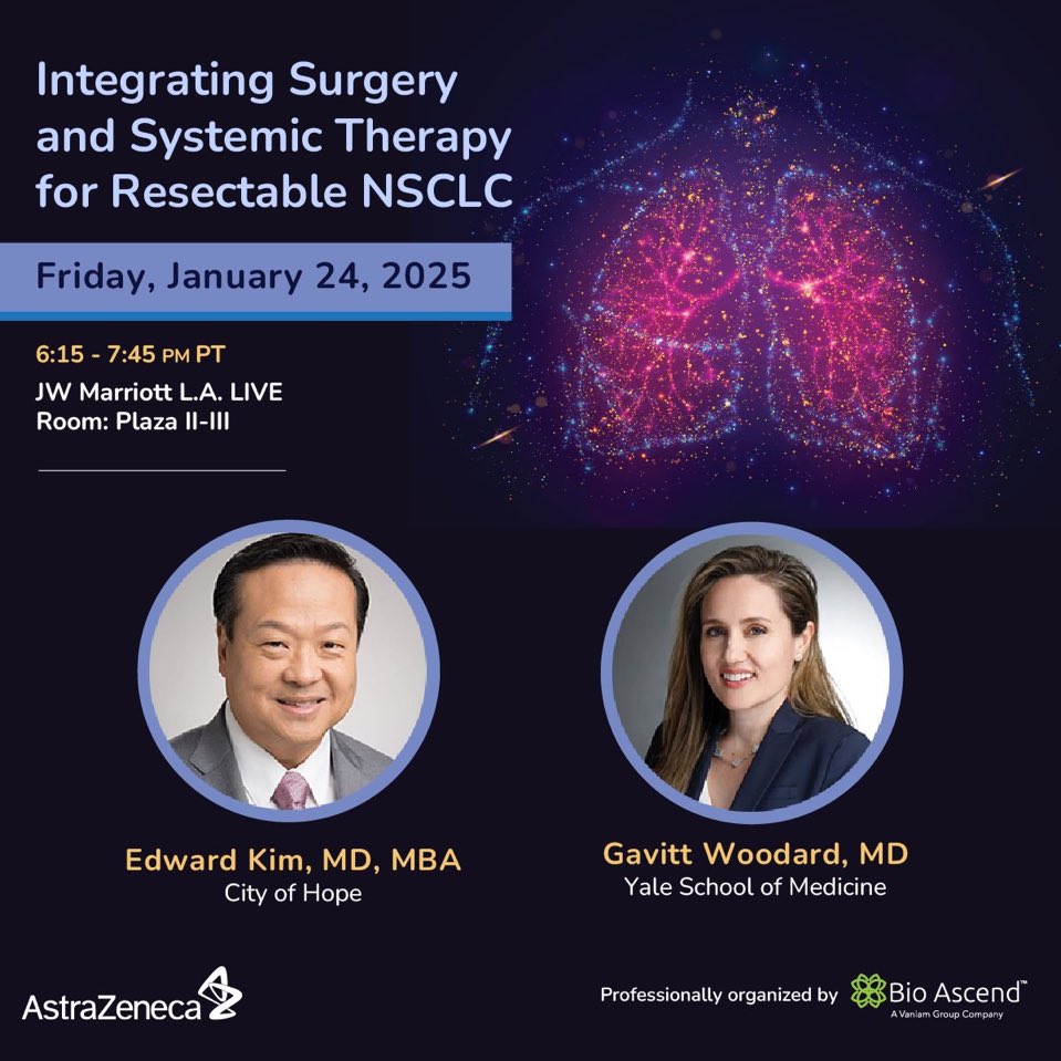 Gavitt Woodard (@gavittwoodard) on Twitter photo If you’re at #STS2025 come check out our dinner session tonight at 6:15pm on integrating systematic therapy in resectable NSCLC.
Will be a great conversation!! See you there!
<a href="/STS_CTsurgery/">The Society of Thoracic Surgeons</a> If you’re at #STS2025 come check out our dinner session tonight at 6:15pm on integrating systematic therapy in resectable NSCLC.
Will be a great conversation!! See you there!
<a href="/STS_CTsurgery/">The Society of Thoracic Surgeons</a>