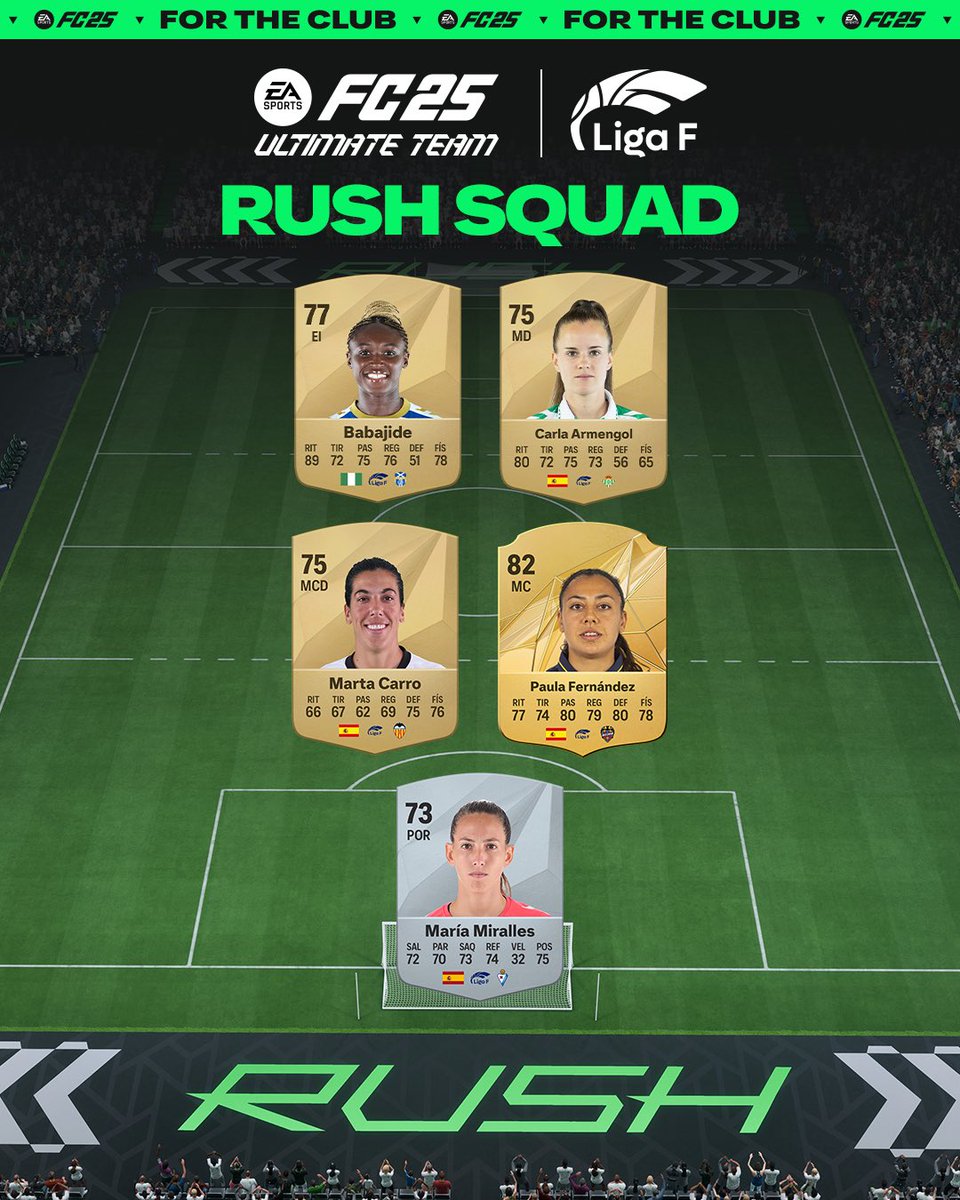 🤩 ¿Lo estabais esperando? ¡Ya tenemos el #RUSHSquad para esta jornada 16 de #LigaF! 

🔎Síguelas muy de cerca este fin de semana 

#FC25