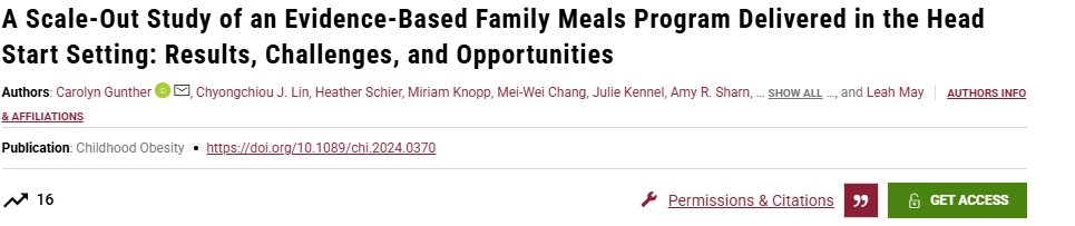 A Scale-Out Study of an Evidence-Based Family Meals Program Delivered in the Head Start Setting: Results, Challenges, and Opportunities, published in <a href="/ChildObesity_jn/">Childhood Obesity</a> 

Link to pub: liebertpub.com/doi/10.1089/ch…