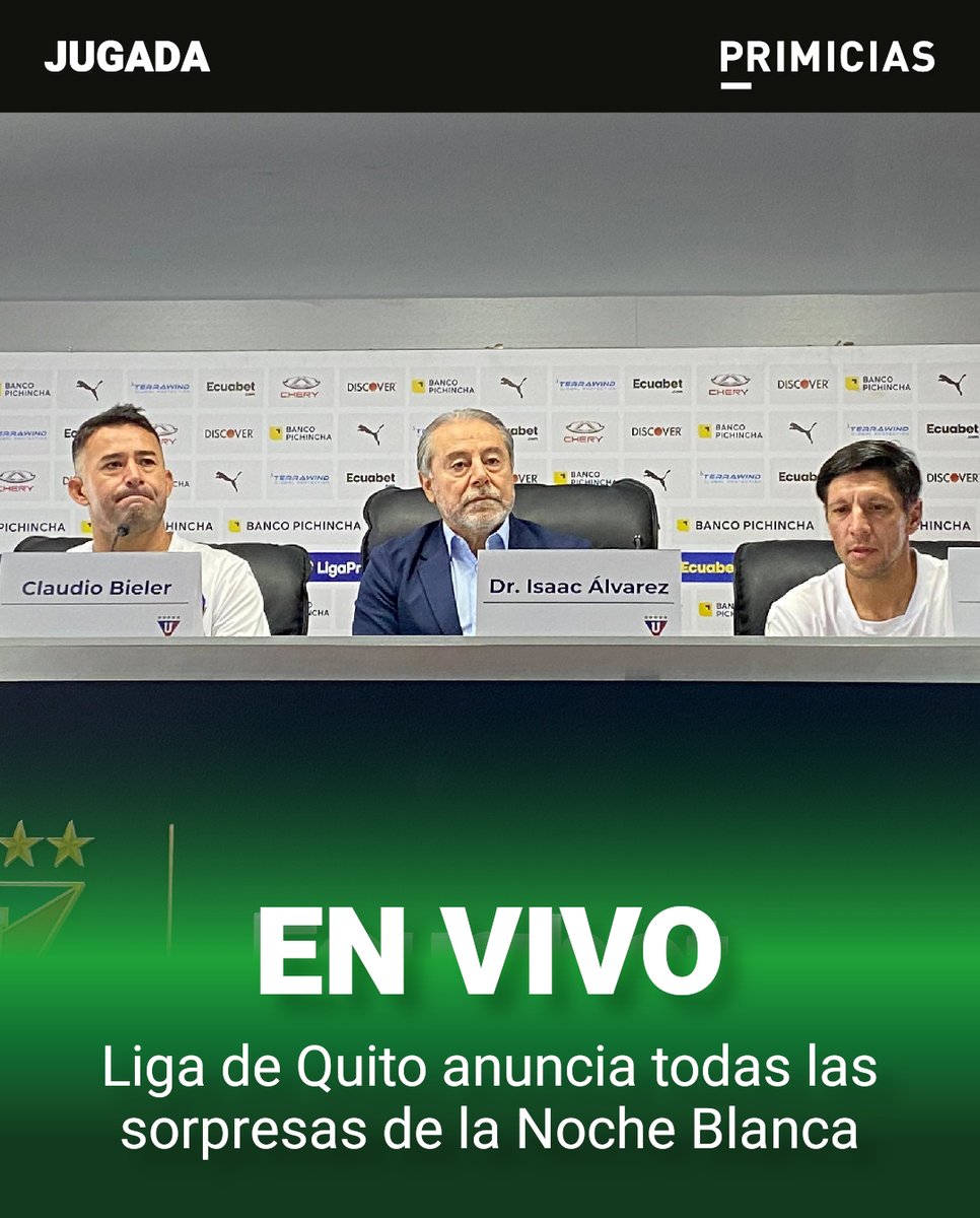 Jugada_Ec's tweet photo. #ENVIVO | Liga de Quito presentas a algunas glorias y anuncia todas las sorpresas que tiene previsto para la Noche Blanca. 

Sigue aquí el minuto a minuto de la rueda de prensa. ➡️ https://t.co/TsTpbu2jC2 https://t.co/A0s0ErbOfK