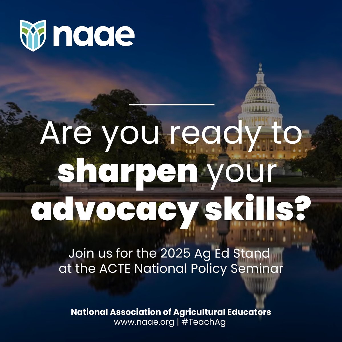 Are you ready to sharpen your advocacy skills? Register today for the NAAE Ag Ed Strand at the 2025 <a href="/actecareertech/">ACTE</a> National Policy Seminar! #TeachAg ➡️ bit.ly/4jJ99dB