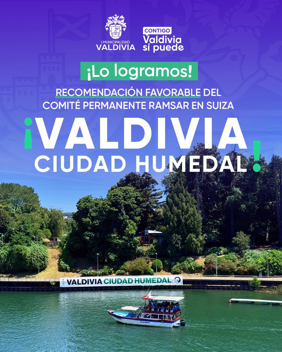 ¡VECINOS Y VECINAS LO LOGRAMOS! 🤩‼️💚

✍🏻 El Comité de expertos en Suiza de Convención RAMSAR seleccionó a Valdivia como CIUDAD HUMEDAL. Será la primera vez que una ciudad de latinoamérica recibirá este reconocimiento a nivel mundial 🌎. 

🌿Este reconocimiento es gracias al