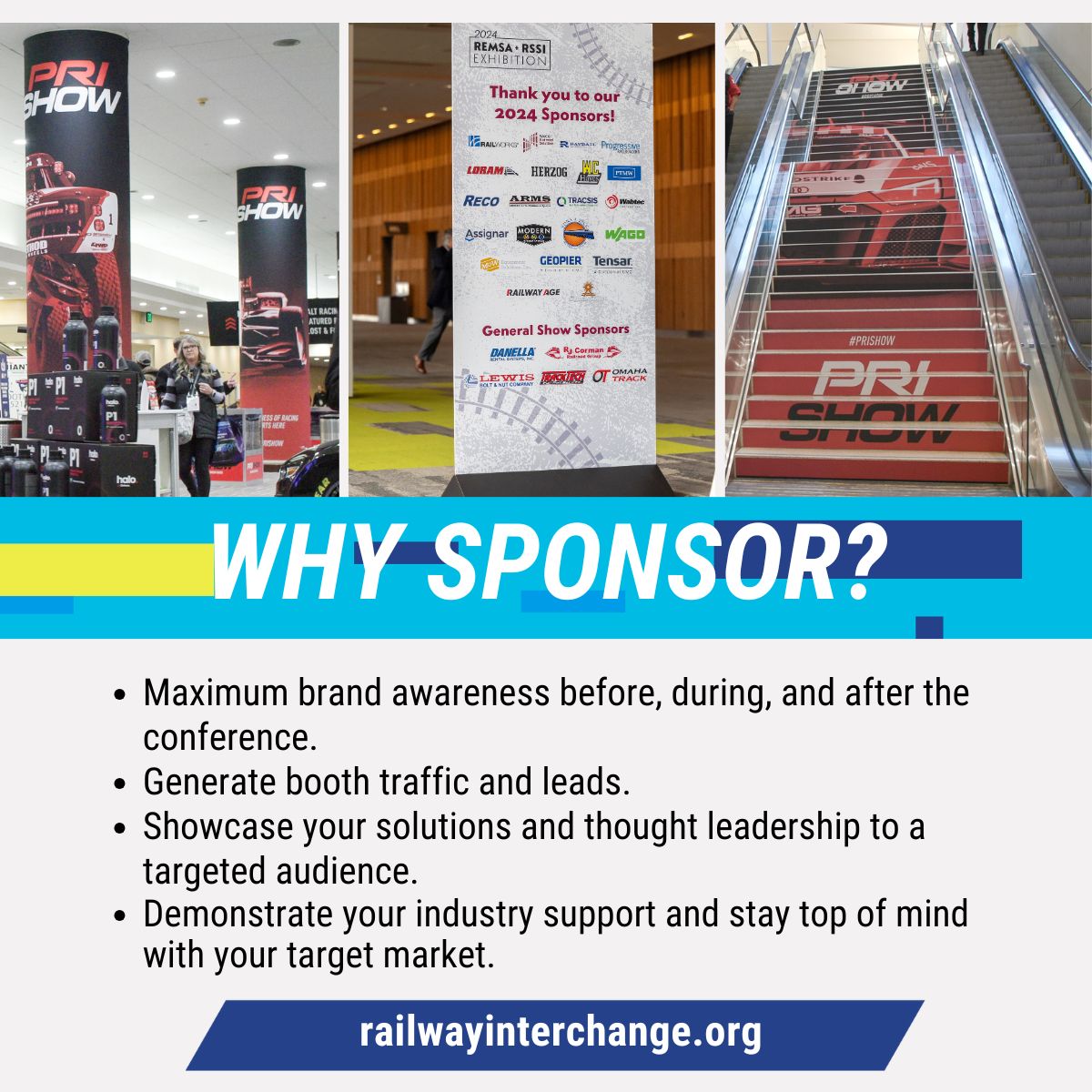 Maximize your reach with a sponsorship at <a href="/RailwyInterchg/">Railway Interchange</a> ! Multiple opportunities are available, including signage, meals, and more! Increase your awareness and booth traffic by becoming a sponsor - reach out today to learn more railwayinterchange.org/sponsor/