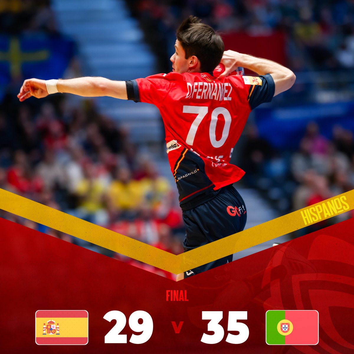 RFEBalonmano's tweet photo. 🏆 #CRODENNOR2025

📌 Main Round - Jornada 2
🏟 Unity Arena 🇳🇴

⏱ 60' - Final

🆚 España 🇪🇸 29 : 35 🇵🇹 Portugal

📺  @teledeporte

🖊️ Los #Hispanos caen y se complican el pase a cuartos

#⃣ #Hispanos #inspiredbyhandball https://t.co/pXubK9fW0e
