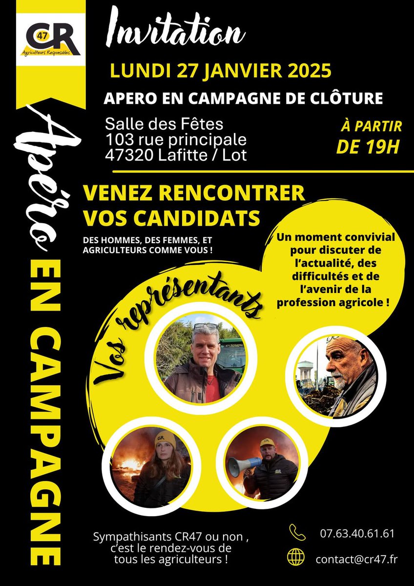 coordinationrur's tweet photo. 🟡⚫️ LES RENDEZ-VOUS EN CAMPAGNE DE DEMAIN, POUR BIEN COMMENCER LA SEMAINE !
👉 À 12h dans l'#IlleEtVilaine - #CR35
👉 À 18h30 en #Charente - #CR16
👉 À 19h dans le #LotEtGaronne - #CR47
👉 À 20h dans le #Lot - #CR46
🔎 Plus de détails sur notre page Facebook
#CoordinationRurale #AgriculteursEnColère #AgricultureEnDanger #CriseAgricole #AgricultureFrançaise #UrgenceAgricole #CR #bonsenspaysan #levoteutile