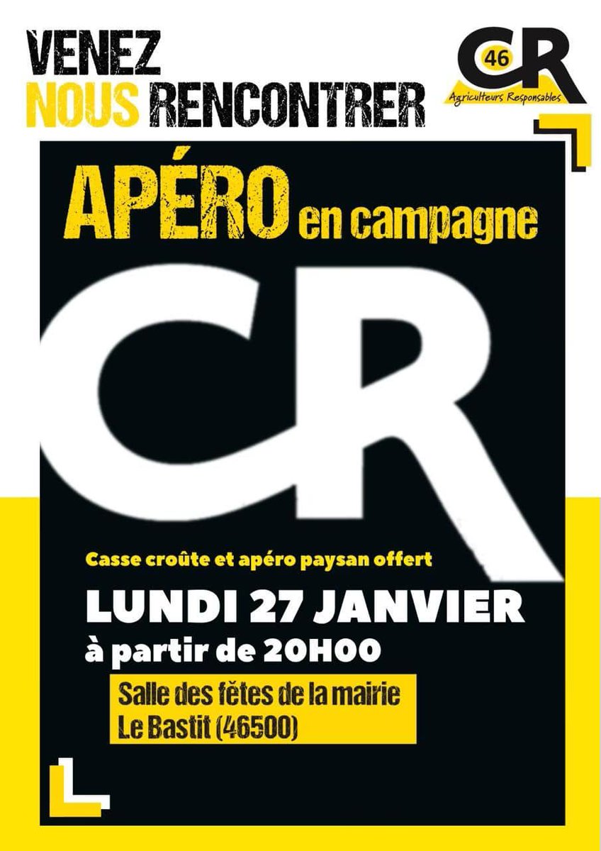 coordinationrur's tweet photo. 🟡⚫️ LES RENDEZ-VOUS EN CAMPAGNE DE DEMAIN, POUR BIEN COMMENCER LA SEMAINE !
👉 À 12h dans l'#IlleEtVilaine - #CR35
👉 À 18h30 en #Charente - #CR16
👉 À 19h dans le #LotEtGaronne - #CR47
👉 À 20h dans le #Lot - #CR46
🔎 Plus de détails sur notre page Facebook
#CoordinationRurale #AgriculteursEnColère #AgricultureEnDanger #CriseAgricole #AgricultureFrançaise #UrgenceAgricole #CR #bonsenspaysan #levoteutile