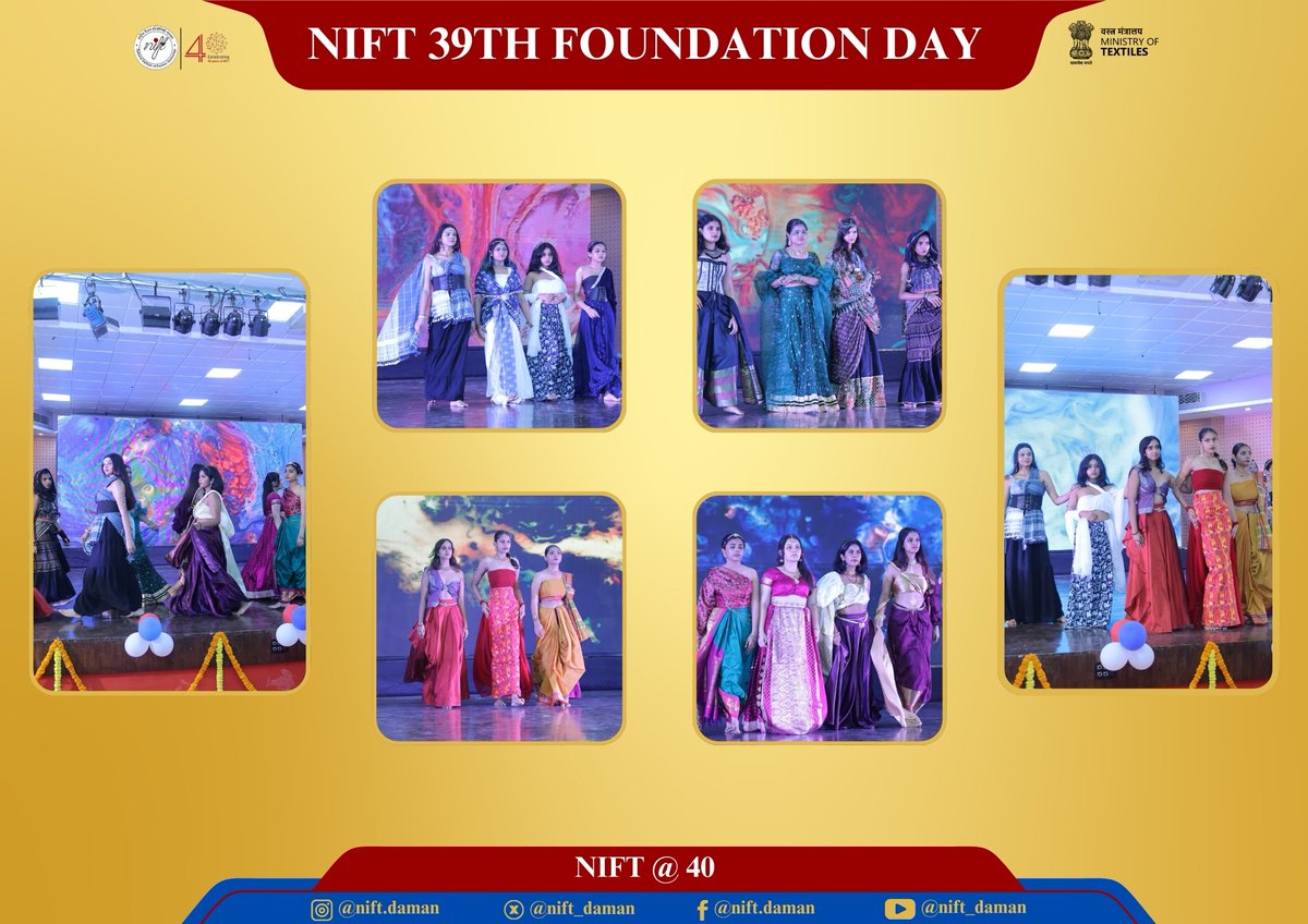 nift_daman's tweet photo. 39 years of NIFT excellence! 🎉✨ NIFT Daman's Foundation Day was filled with energy, creativity, and pride. 💃👗 The Cultural Club stole the show with mesmerizing dance and fashion performances. 🌟

Here’s a glimpse of the magic! #NIFTDaman #FoundationDay https://t.co/7RwMFA2166