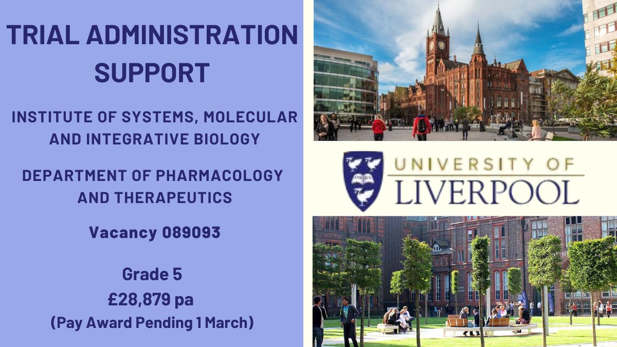 Liverpool University Jobs (@livunijobs) on Twitter photo 📢We’re seeking to recruit a Trial Administrative Support to assist the trial management team in carrying out administrative duties for various ongoing clinical trials.
Apply ➡️tinyurl.com/49f9926v
<a href="/LivUniHLS/">Faculty of Health and Life Sciences</a> <a href="/LivUniISMIB/">Inst of Systems, Molecular & Integrative Biology</a> 📢We’re seeking to recruit a Trial Administrative Support to assist the trial management team in carrying out administrative duties for various ongoing clinical trials.
Apply ➡️tinyurl.com/49f9926v
<a href="/LivUniHLS/">Faculty of Health and Life Sciences</a> <a href="/LivUniISMIB/">Inst of Systems, Molecular & Integrative Biology</a>