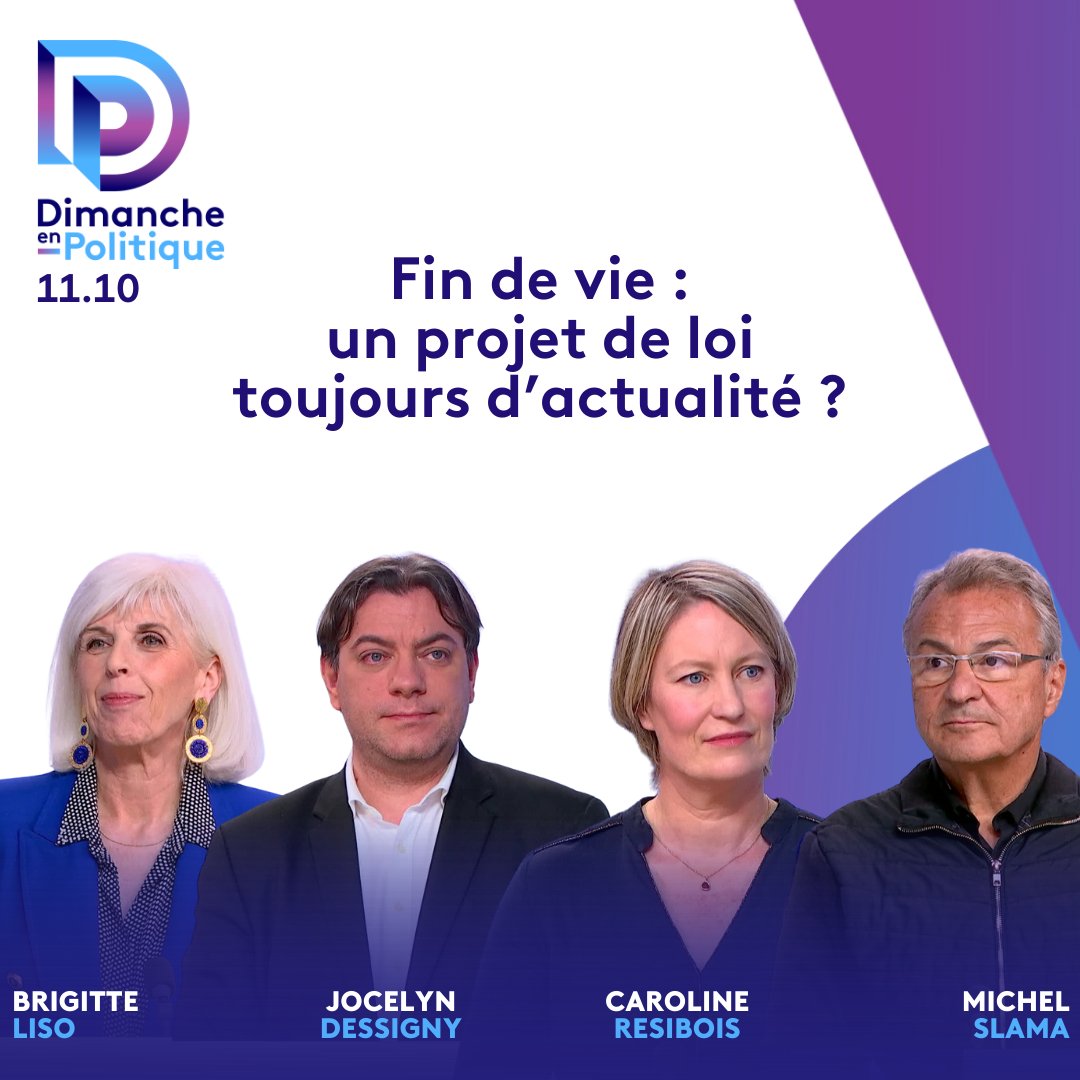 📺Cette semaine, #Dimancheenpolitique s’intéresse à un sujet sensible : le projet de loi sur la fin de vie.
⏰Ce dimanche à 11.10
<a href="/HamdaneZohra/">Zohra Hamdane</a> reçoit :
➡️<a href="/brigitte_liso/">Brigitte Liso</a>
➡️<a href="/JocelynDessigny/">Jocelyn DESSIGNY</a>
➡️ Caroline Resibois <a href="/ADMDFRANCE/">Mourir dans la Dignité</a>
➡️Michel Smala