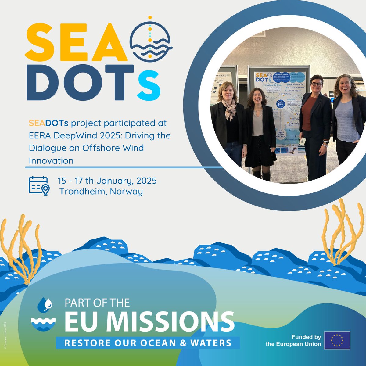 💨 SEADOTs was at #EERADeepWind2025 in Trondheim! 🌊. We contributed to key discussions on offshore wind innovation, sustainability, &amp; multi-use solutions. 🚀

✅ Poster sessions &amp; expert exchanges
✅ Environmental &amp; societal impact insights

👉 seadots-project.eu/seadots-eera-d…
