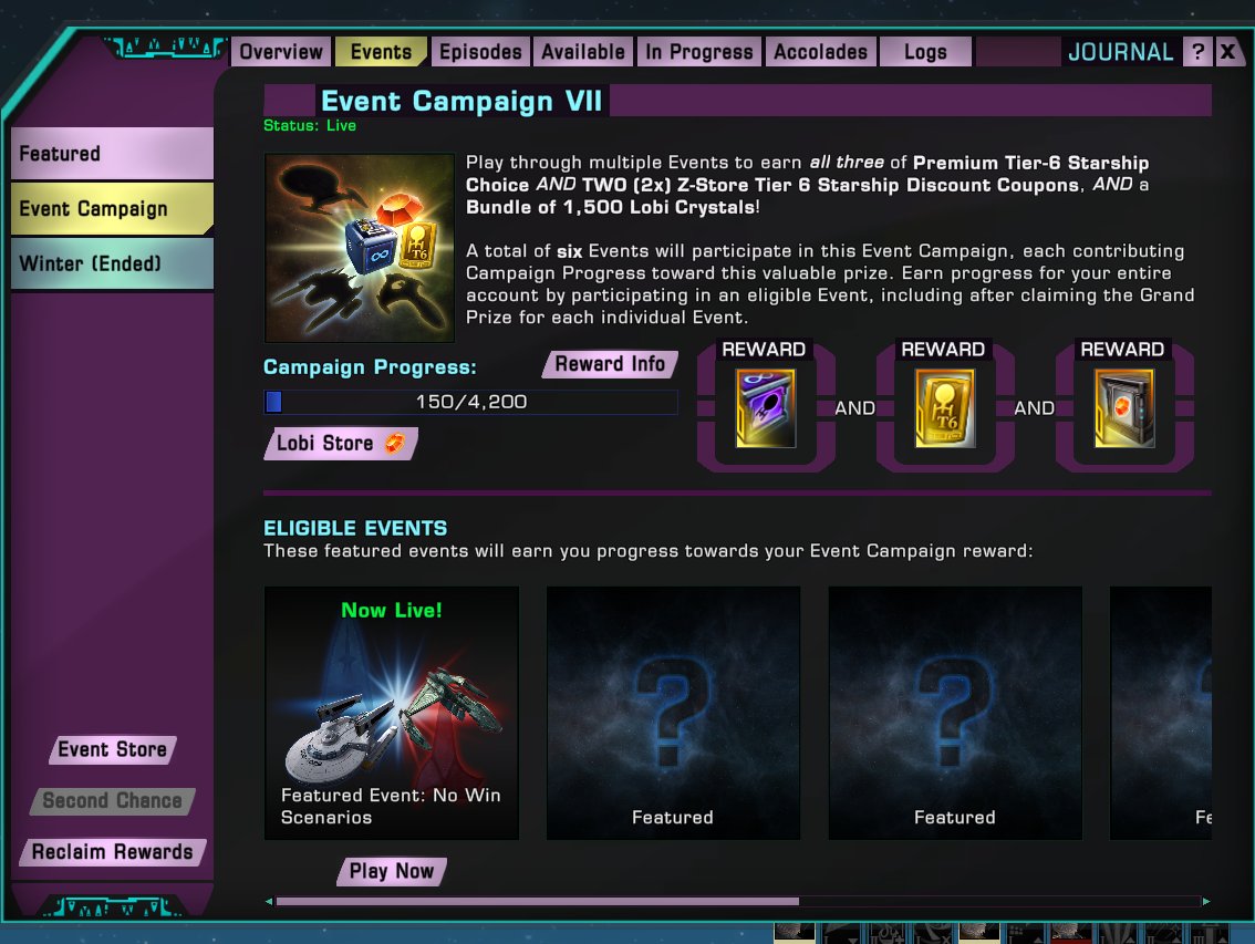 CardGameNut's tweet image. Event Campaign VII progress *is* now counting, and has been retroactively added if you did the current Event while it was miscounting as Event Campaign VI.

Thanks, @trekonlinegame and @BorticusCryptic !