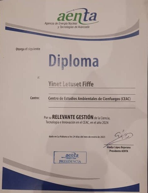 CEAC (@ceac_cuba) on Twitter photo Recibe Yinet Letusé Fiffe reconocimiento durante la Asamblea de Balance de la <a href="/AENTACUBA/">AENTA</a> 2024, por su RELEVANTE gestión de la #Ciencia, la #Tecnología e #Innovación en el #CEAC; otorgado hoy, 24 de Enero de 2025. <a href="/citmacuba/">Ministerio de Ciencia, Tecnología y Medio Ambiente</a> <a href="/CienfuegosCitma/">Citma Cienfuegos</a> Recibe Yinet Letusé Fiffe reconocimiento durante la Asamblea de Balance de la <a href="/AENTACUBA/">AENTA</a> 2024, por su RELEVANTE gestión de la #Ciencia, la #Tecnología e #Innovación en el #CEAC; otorgado hoy, 24 de Enero de 2025. <a href="/citmacuba/">Ministerio de Ciencia, Tecnología y Medio Ambiente</a> <a href="/CienfuegosCitma/">Citma Cienfuegos</a>