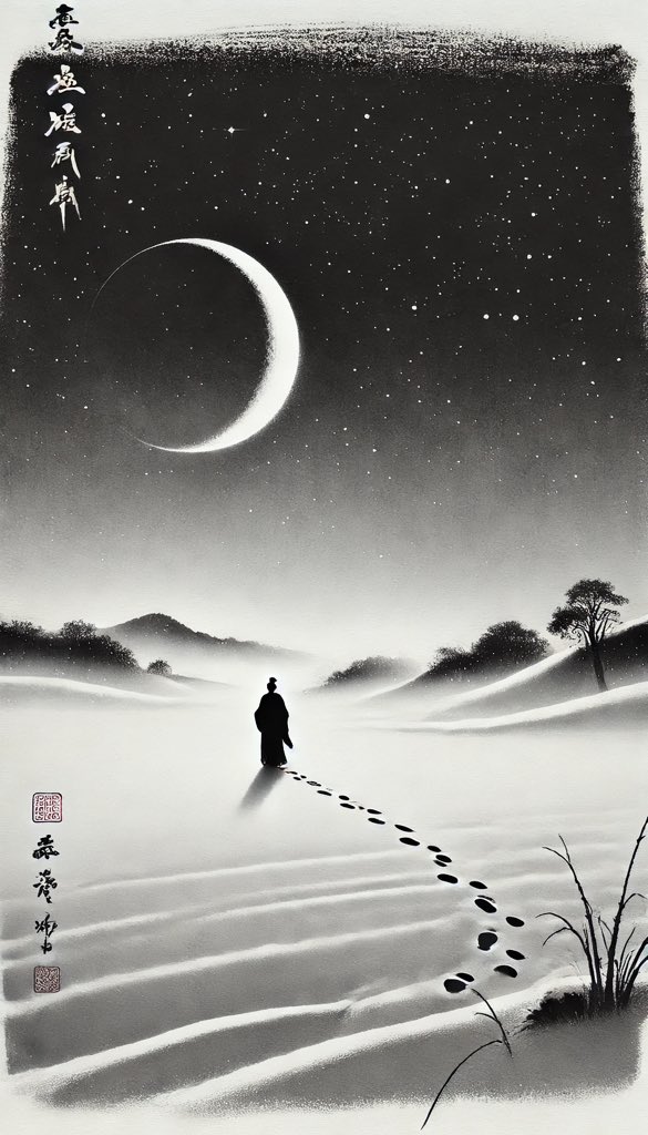 MasonR775's tweet photo. 孤影寒夜行，
雪深月更清。
长空星寂寂，
独立念浮生。 https://t.co/FCPxsX8gvB