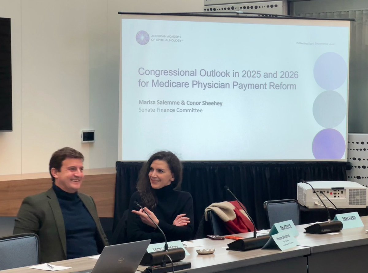 Huge thanks to <a href="/aao_ophth/">AAO</a> for hosting Marisa Salemme and me this morning for a great discussion on the Senate Finance Committee’s bipartisan efforts to tackle Medicare physician payment reform