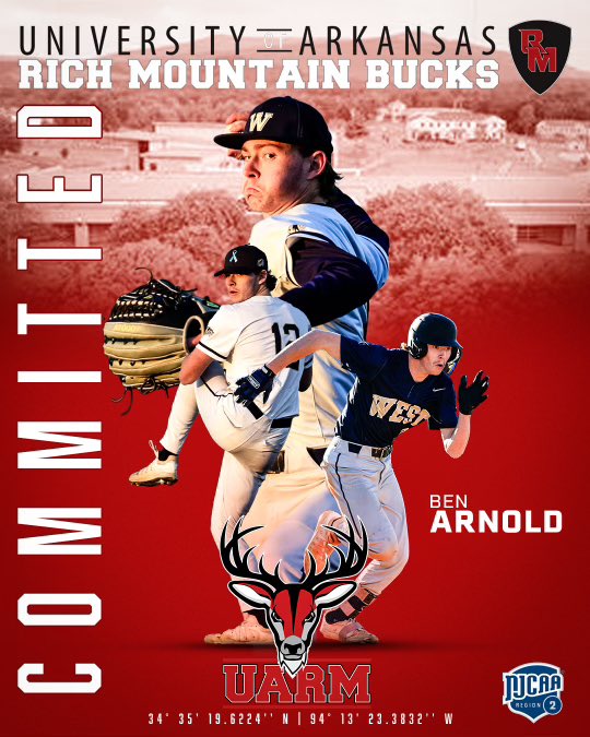 Ben Arnold (@benarnold125) on Twitter photo I’m excited to announce that I’ll be furthering my academic and baseball career at U of A Rich Mountain. I want to thank god, my family, and all my coaches throughout the years.<a href="/JTBaker51/">JT Baker</a> <a href="/TraywickPeyton/">Peyton Traywick</a> <a href="/cadeappleman10/">Cade Appleman</a> <a href="/usnatsmidsouth/">US Nationals MidSouth</a> I’m excited to announce that I’ll be furthering my academic and baseball career at U of A Rich Mountain. I want to thank god, my family, and all my coaches throughout the years.<a href="/JTBaker51/">JT Baker</a> <a href="/TraywickPeyton/">Peyton Traywick</a> <a href="/cadeappleman10/">Cade Appleman</a> <a href="/usnatsmidsouth/">US Nationals MidSouth</a>