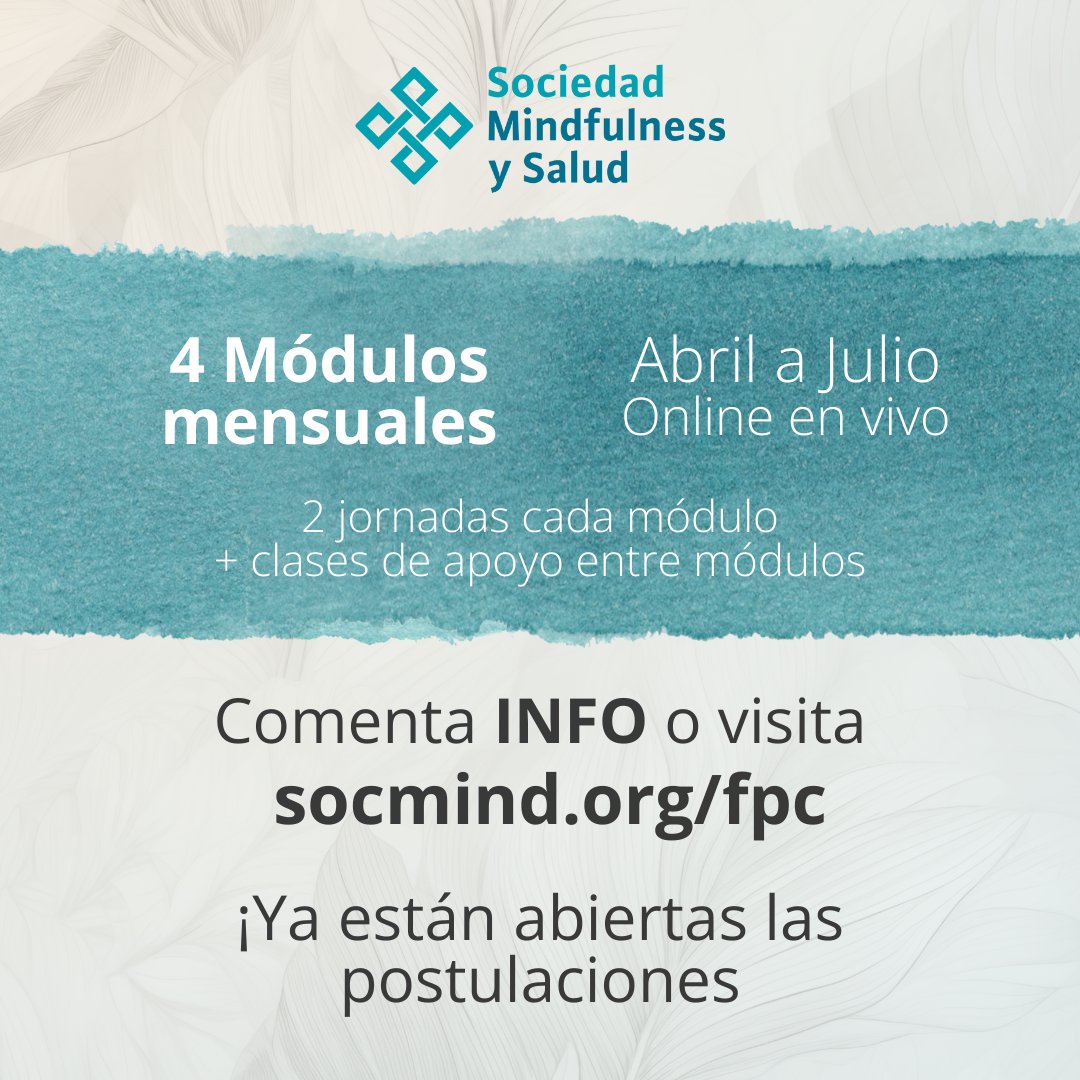socmindfulness's tweet photo. 🌿 La Psicoterapia Contemplativa integra meditación, psicología budista y moderna.
✨ Diseñada para profesionales de la salud mental que buscan una práctica más humana y auténtica.
🌐 Descubre más en 👉 https://t.co/I9jeYdzz9s. https://t.co/0Hu2veZNem