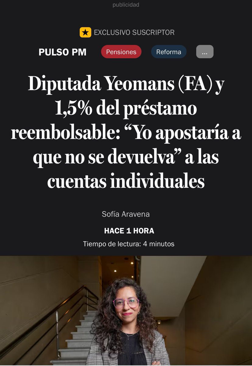 La Diputada Yeomans (FA)lo dice clarito.Apuesta a q el préstamo de 1,5% no sea devuelto a las cuentas individuales de los cotizantes. 
Senadores, si van a aprobar esta #ReformaDePensiones deben dejar realmente asegurado q esas cotizaciones serán devueltas y con rentabilidad.