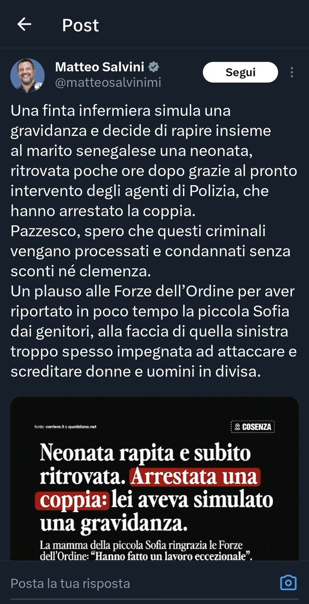rubbi57's tweet photo. Il marito senegalese è stato scarcerato, la moglie ITALIANA BIANCA resta in carcere #SalviniPagliaccio https://t.co/9zdwTCTK3f