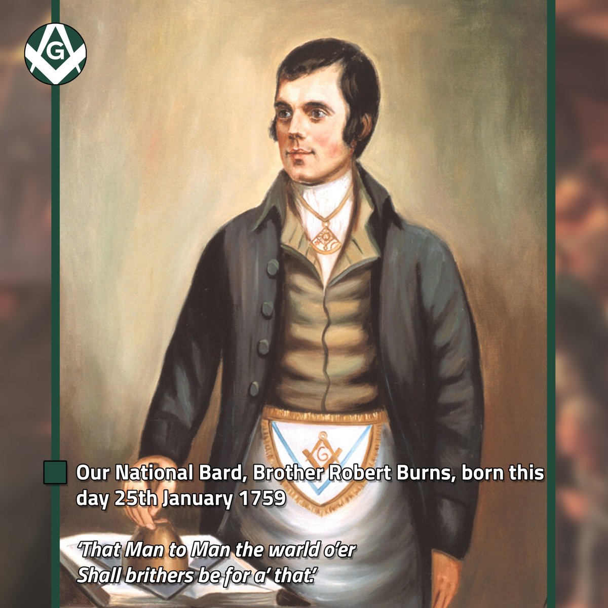 OUR NATIONAL BARD - BROTHER ROBERT BURNS

The Grand Lodge of Scotland would like to wish all Freemasons around the world very enjoyable Burns Celebrations.

See here for more information regarding the Bards Masonic connections - grandlodgescotland.com/our-national-b…