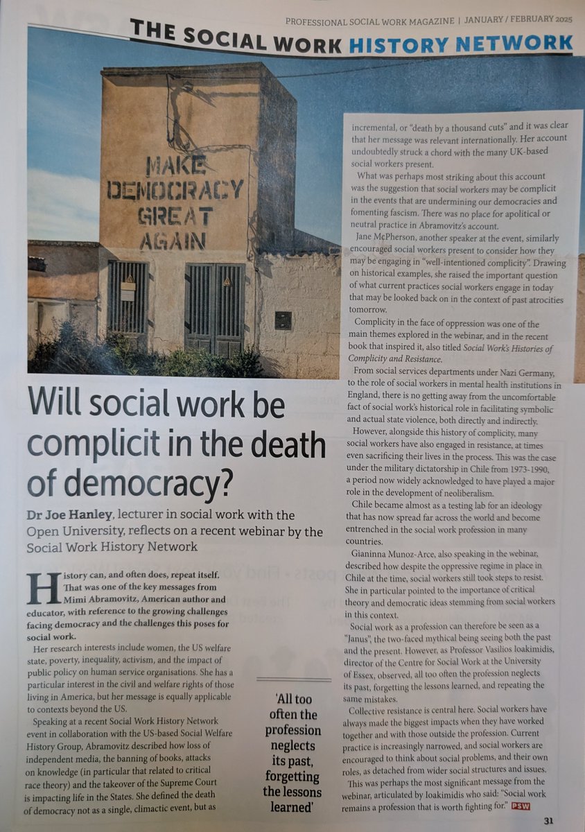 Joe Hanley ⏹️ (@joeehanley) on Twitter photo My article authored in my capacity as a steering group member of <a href="/SocWkHistory/">Social Work History Network</a> now in <a href="/BASW_UK/">BASW</a> Professional Social Work Magazine, covering the international and important event "Social Work Histories of Complicity and Resistance", in collaboration with <a href="/SWHG1956/">Social Welfare History Group</a>. My article authored in my capacity as a steering group member of <a href="/SocWkHistory/">Social Work History Network</a> now in <a href="/BASW_UK/">BASW</a> Professional Social Work Magazine, covering the international and important event "Social Work Histories of Complicity and Resistance", in collaboration with <a href="/SWHG1956/">Social Welfare History Group</a>.