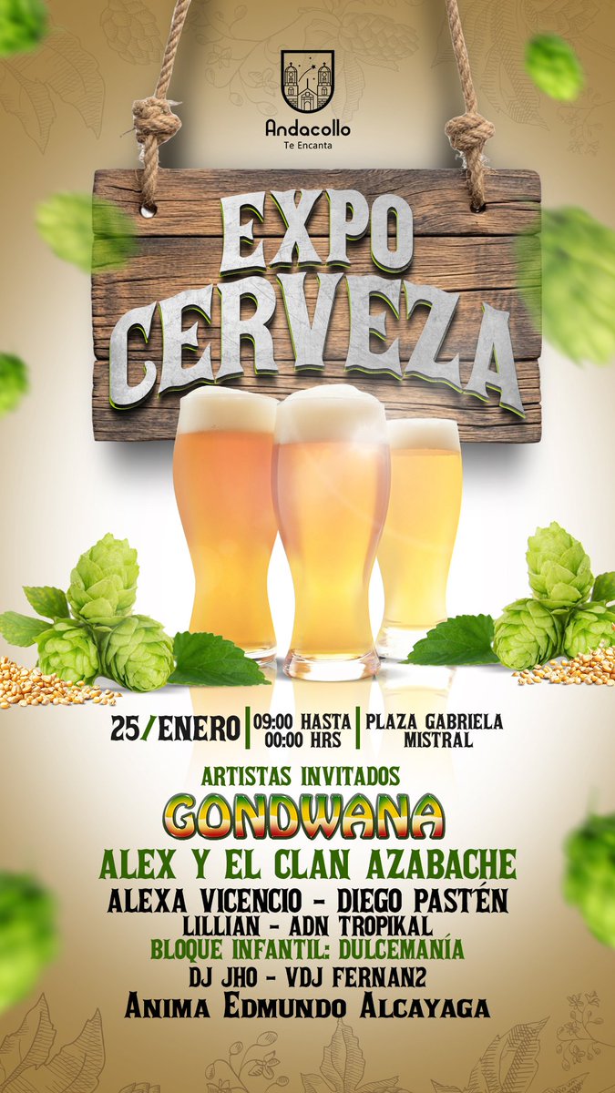 comuniandacollo's tweet photo. ¡Un evento imperdible! #expocervezaandacollo2025 . Este sábado 25 de enero. Entrada gratuita. Estará acompañándonos. @GondwanaChile @tvnredcoquimbo @turismocoquimbo @turismolaserena https://t.co/OpI3ICOIKM
