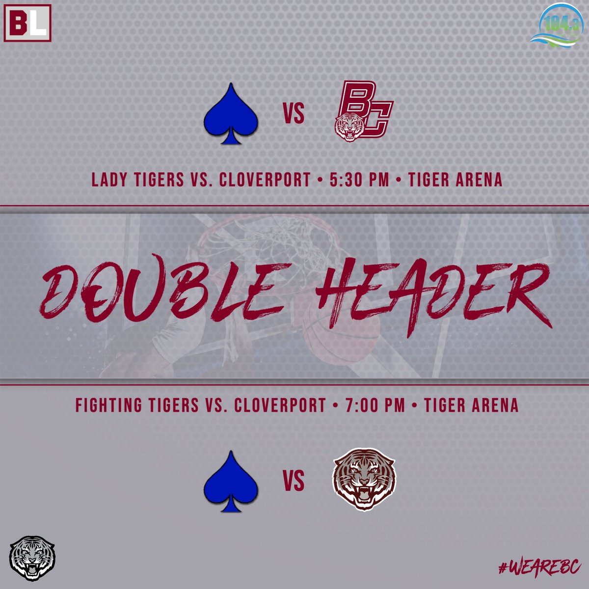 GAMEDAY!!! 
<a href="/BCLADYTIGERS/">BC Lady Tigers</a>  and <a href="/BRECKBASKETBALL/">BRECK CO. BASKETBALL</a>  host Cloverport tonight in Tiger Arena!!

Pep Section Theme: Adam Sandler