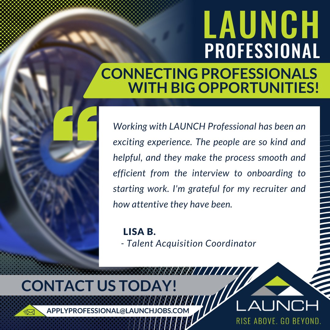 LAUNCHTWS's tweet photo. Learn more about LAUNCH at https://t.co/oieDHSETXf
#GoWithLAUNCH #weleadwepartnerwecare #employeespotlight #employment #employeerecognition #staffing #contracttodirect #manufacturing #distrubution #engineering #aerospace https://t.co/4q9BiSZSsN