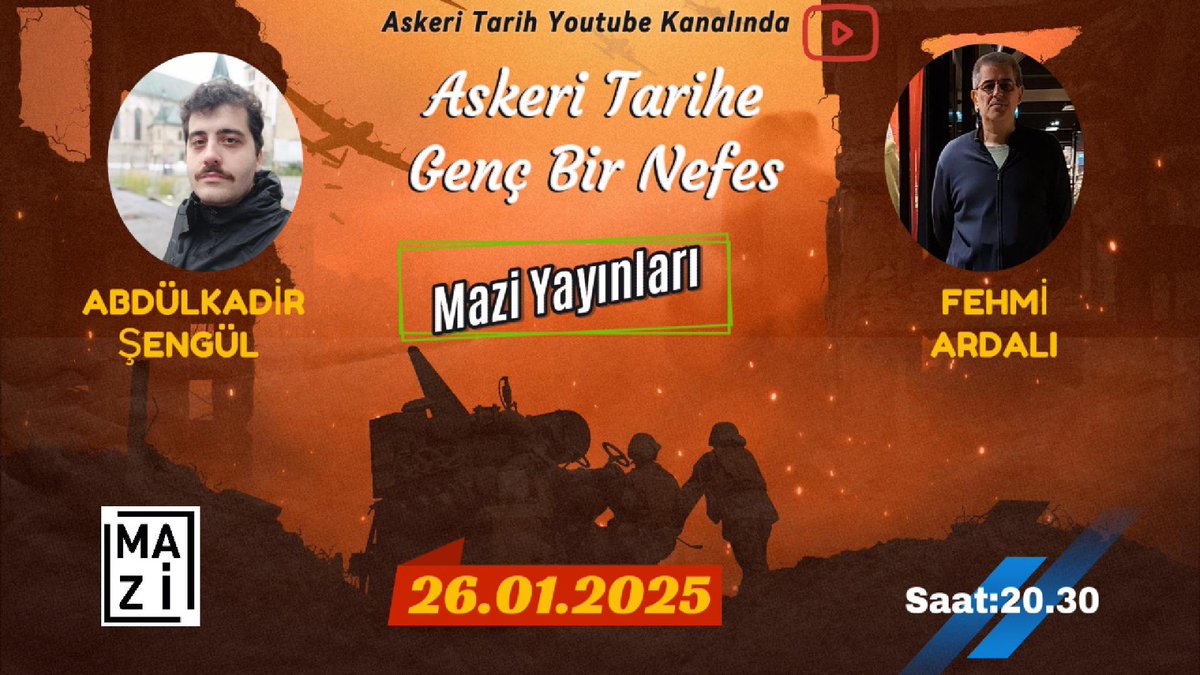 2 yıllık bir aradan sonra ilk canlı yayınımızda <a href="/Maziyayinlari/">Mazi Yayınları</a> 'ndan  Abdülkadir Şengül'ü misafir ediyoruz. Pazar akşamı 20.30'da bekleriz. <a href="/Vaveyla37/">Abdülkadir Şengül</a> 
youtube.com/@askeritarih19…