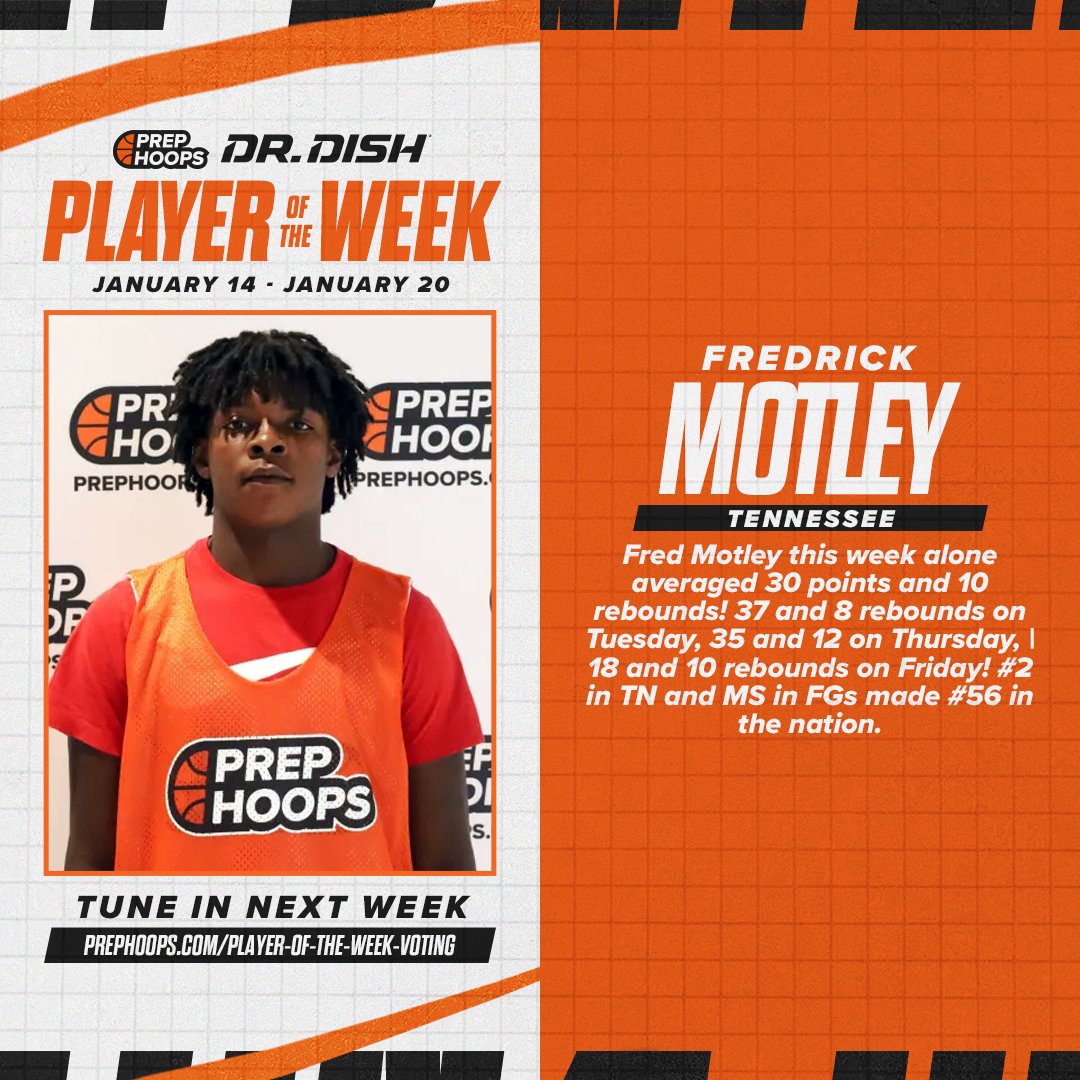 Prep Hoops π (@prephoops) on Twitter photo Congratulations to Fredrick Motley (<a href="/FredMotleyII/">Fred Motley</a>) for being named the <a href="/drdishbball/">Dr. Dish Basketball</a> Player of the WeekβοΈ
View Fredrick's Player Profile: prephoops.com/player/fredricβ¦ Congratulations to Fredrick Motley (<a href="/FredMotleyII/">Fred Motley</a>) for being named the <a href="/drdishbball/">Dr. Dish Basketball</a> Player of the WeekβοΈ
View Fredrick's Player Profile: prephoops.com/player/fredricβ¦