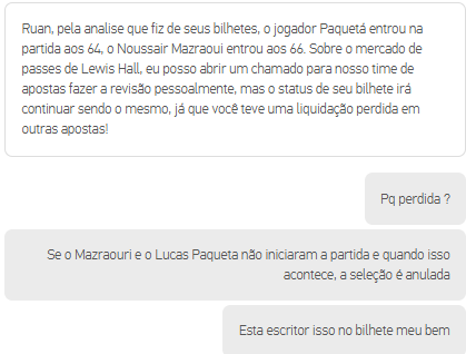 dagobaa_sp's tweet photo. com isso, a seleção dele seria green e juntando com o Saliba, a Lixano deveria ter pago uma ODD 3,40. Mas desde o dia 10/12 estou na luta pra conseguir resolver isso, já passei por mil atendentes, com pessimos arguentos, como o da segunda imagem. ++ https://t.co/a82j0E6p1l