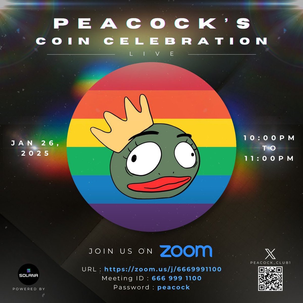 NOW‼️🌈 The wait is over 🚀

CU：AyCFFMCrtmD5iPXWKcz5V2Cq23B2hJQvT3jGW7m4pump

And don’t forget the livestream on 26/1 at 10 PM:

x.com/peacock_club1/…