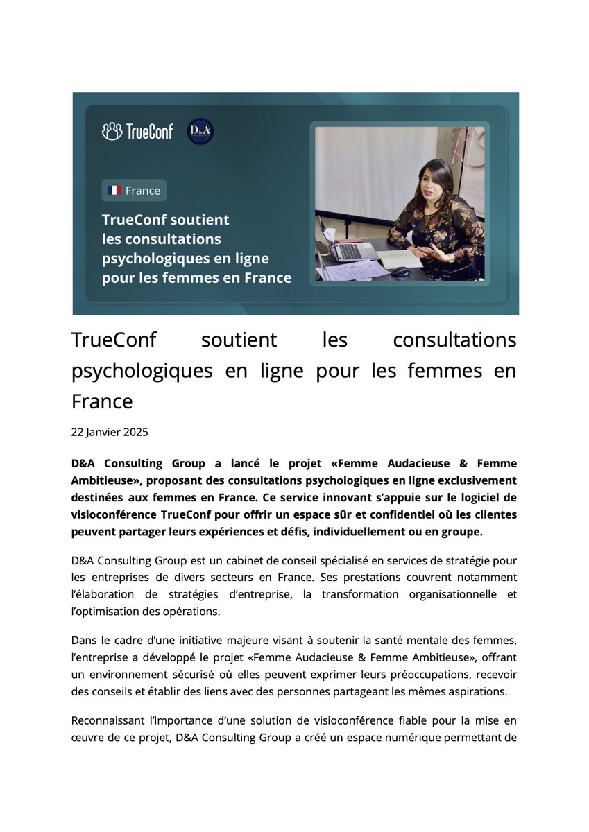trueconfFR's tweet photo. TrueConf en France est heureux de soutenir "Femme Audacieuse et Ambitieuse" porté par D&A CONSULTING GROUP fondé par une femme engagée Donia Abidat 🌍 ✊ 💃 .

La #Cybersécurité, l'échange sécurisé des données est indispensable au quotidien. Protéger vos informations est le minimum pour avancer en toute confiance dans un monde connecté 🤝.
#TrueConf #TrueConfEnFrance #TrueConfServer #CyberSécurité #Sécurité #Visioconférence