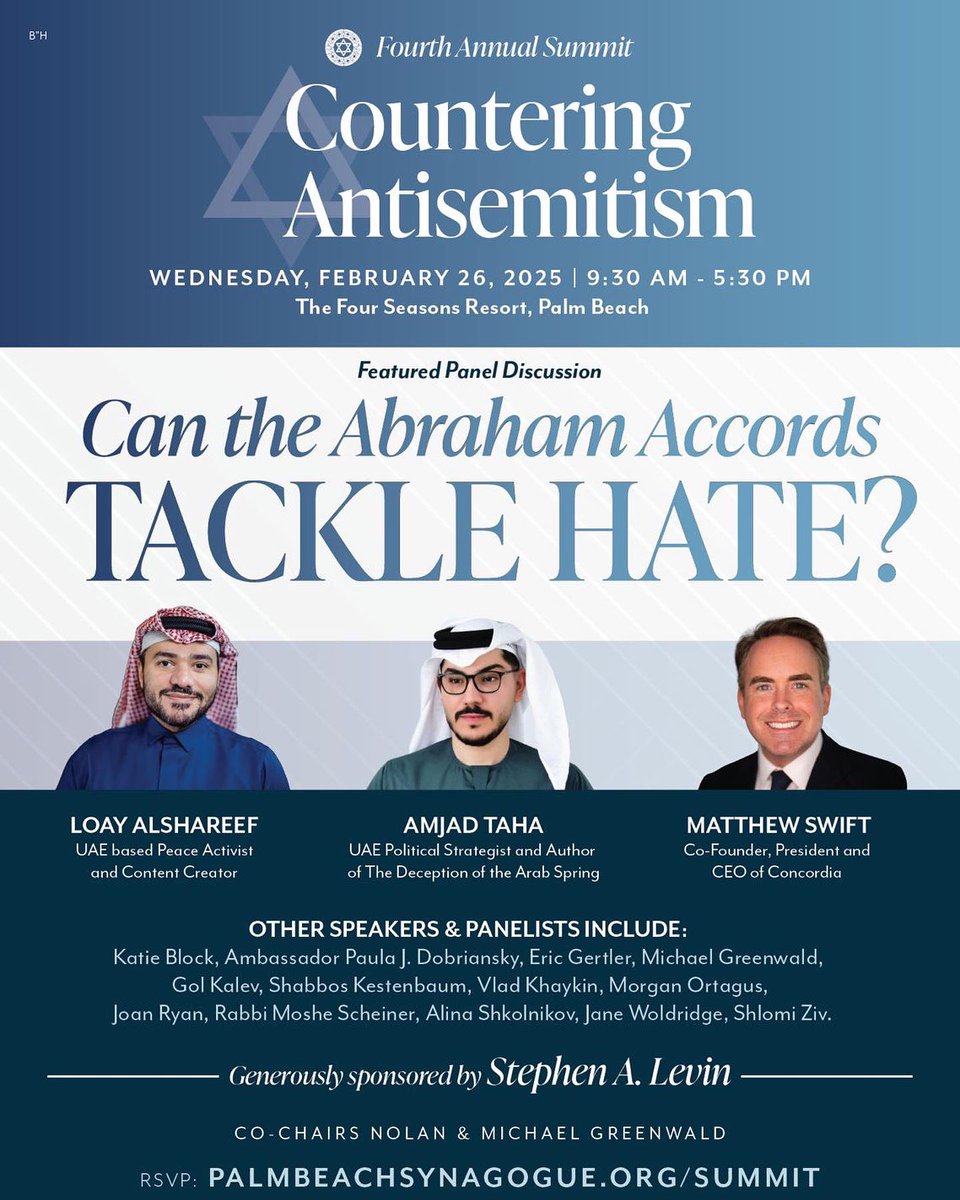 I will be in Palm Beach, Florida this February 26th to participate in an important panel discussion. 

Big thank you to Michael Greenwald for hosting this event with the Palm Beach Synagogue and facilitating valuable conversations.