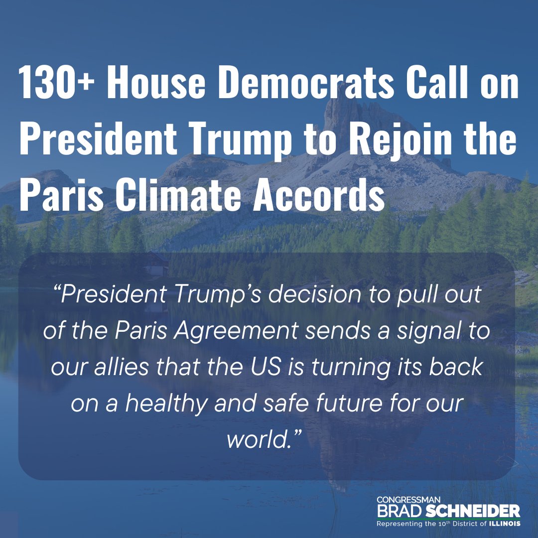 President Trump withdrew the US from the Paris Climate Accords, signaling that the US is turning its back on a healthy &amp; safe future. 

That can't happen. I led 130+ House Dems to call on President Trump to rejoin the Paris Agreement. We must lead on, not ignore, climate change.