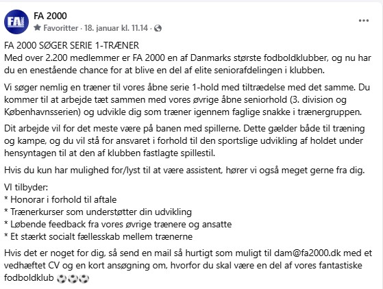 Har du mod på at blive min afløser som træner for serie 1-holdet, så læs mere her og tøv ikke med ansøg ⚽⚽⚽