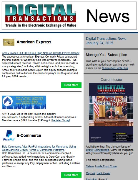 DTPaymentNews's tweet photo. Today's Digital Transactions News: AmExโs High Note; Bold Commerceโs PayPal Integrations; Plus Weekly Recap
https://t.co/xuy88PHM0Z
#payments #AmericanExpress #revenue #earnings #BoldCommerce #PayPal #ecommerce #OpenCart #GravityForms #PriorityTechnology #acquiring https://t.co/k3teqpK7Ql